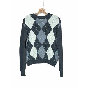 John Galt Men Sweater Gray Small Classic Argyle Pullover Knit Preppy Crew Casual